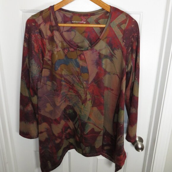 Soft Surroundings Julia Asymmetric Tunic Top Artsy Abstract Popover Size LG - Picture 1 of 5